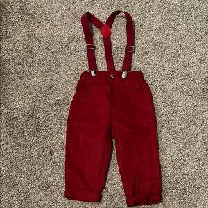 Toddler Boys Red Suspender Pants